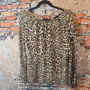 White House Black Market Animal Print Blouse, Sz 12 NWT